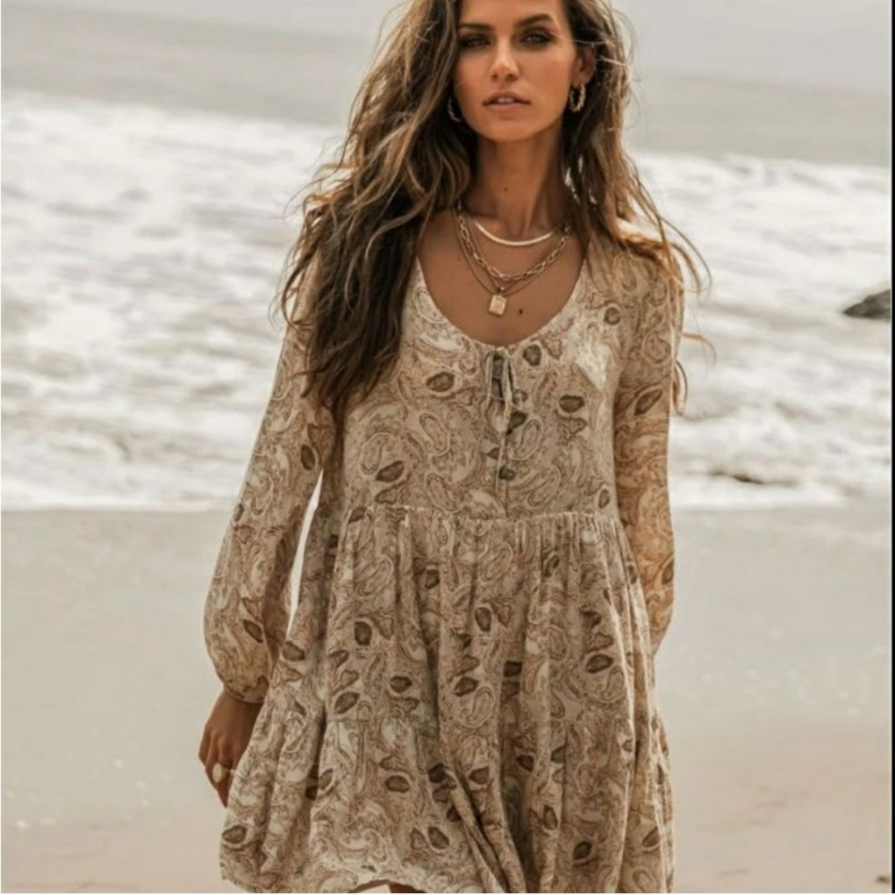 Bohme Paisley Print Tiered Swing Mini Dress